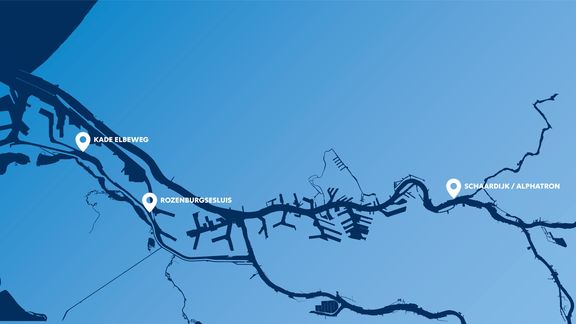 Karte Hafen mit Standort Kai Elbeweg, Schleuse Rozenburg und Scharedijk/Alphatron
